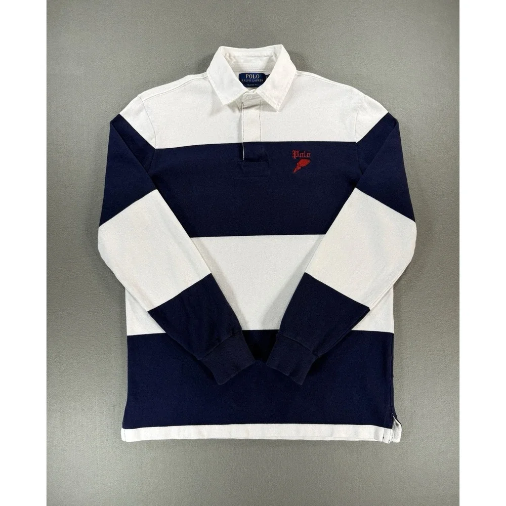 Polo Ralph Lauren P Wing Logo Long Sleeve Striped Rugby Classic Fit Mens Size S